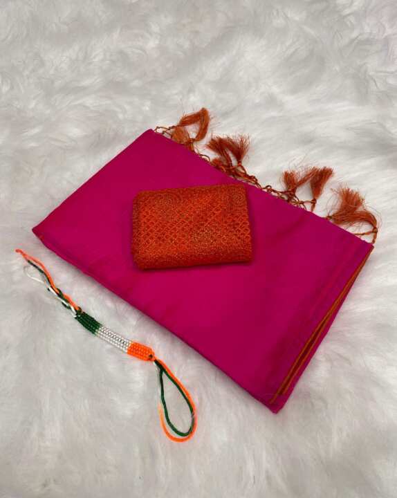 Banarasi soft cotton silk saree with contrast cord piping