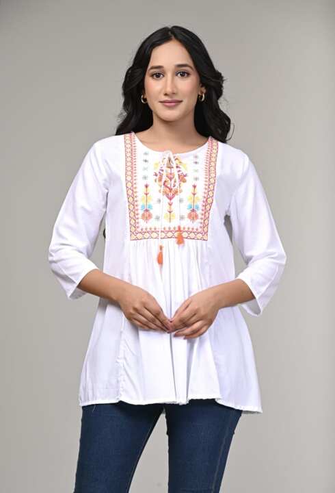 Reyon White Short Top For Women - View 2
