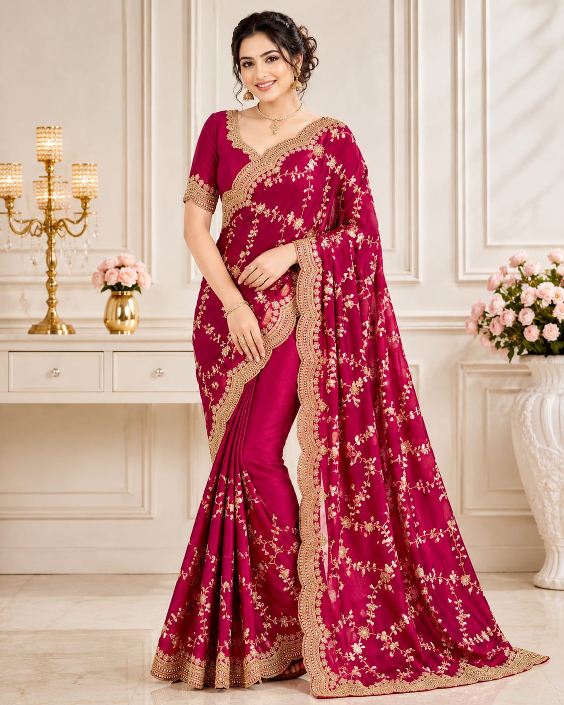 Maroon Fandy Silk Designer Saree
