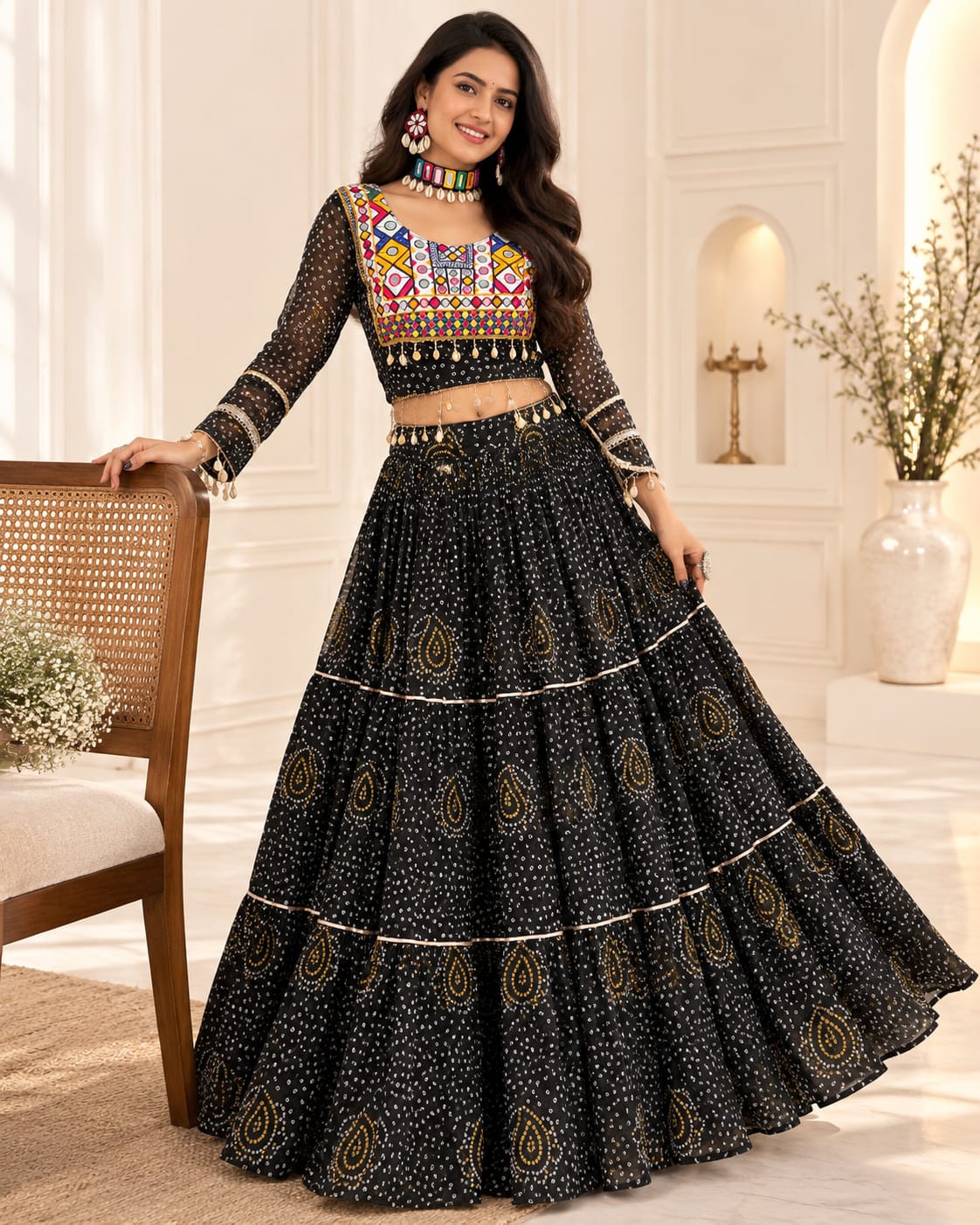 Black Navratri Special Lehenga Choli Set [Without Dupatta]