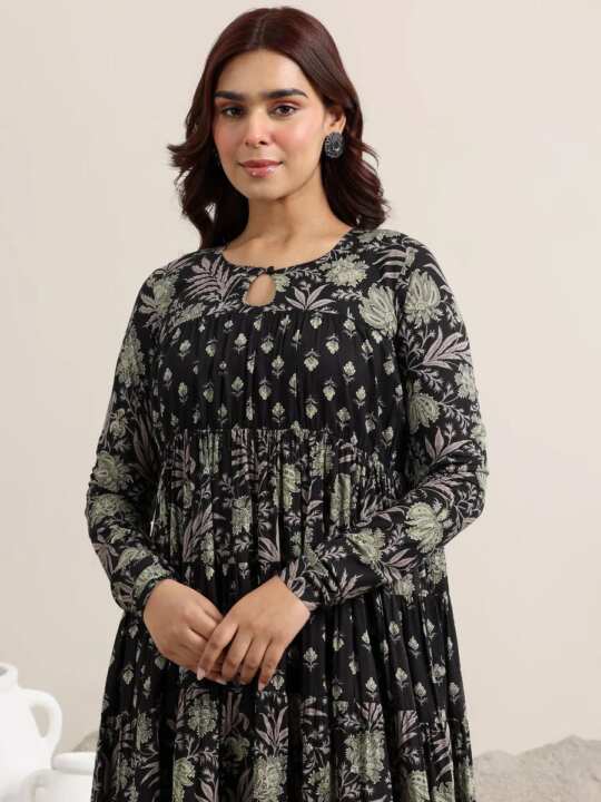 printed cotton ghera kurta & pant or dupatta set - View 2