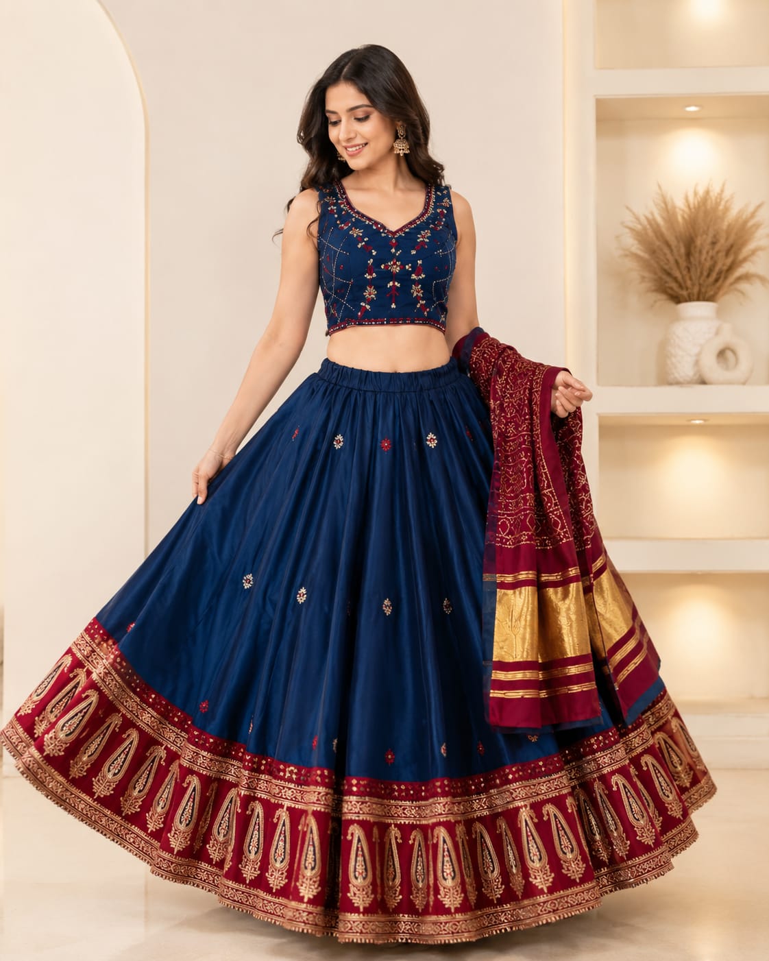Deep Blue Pure Cotton Chaniya Choli with Ajrakh Border