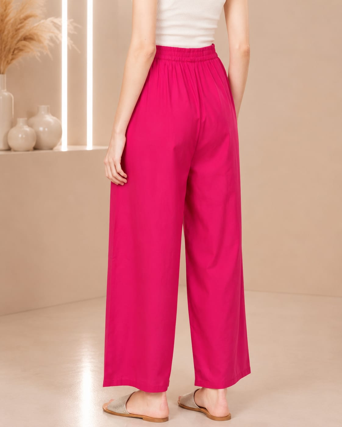 Pink Rayon Palazzo Pants - View 2
