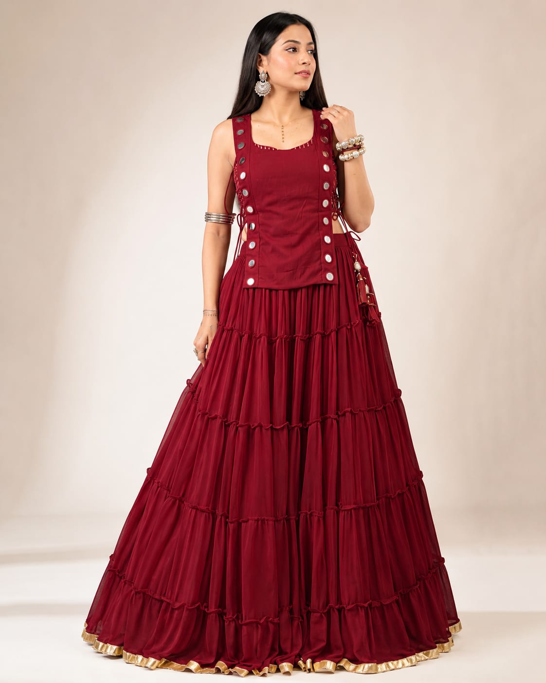 Maroon Feather-Light Navratri Lehenga Choli Set