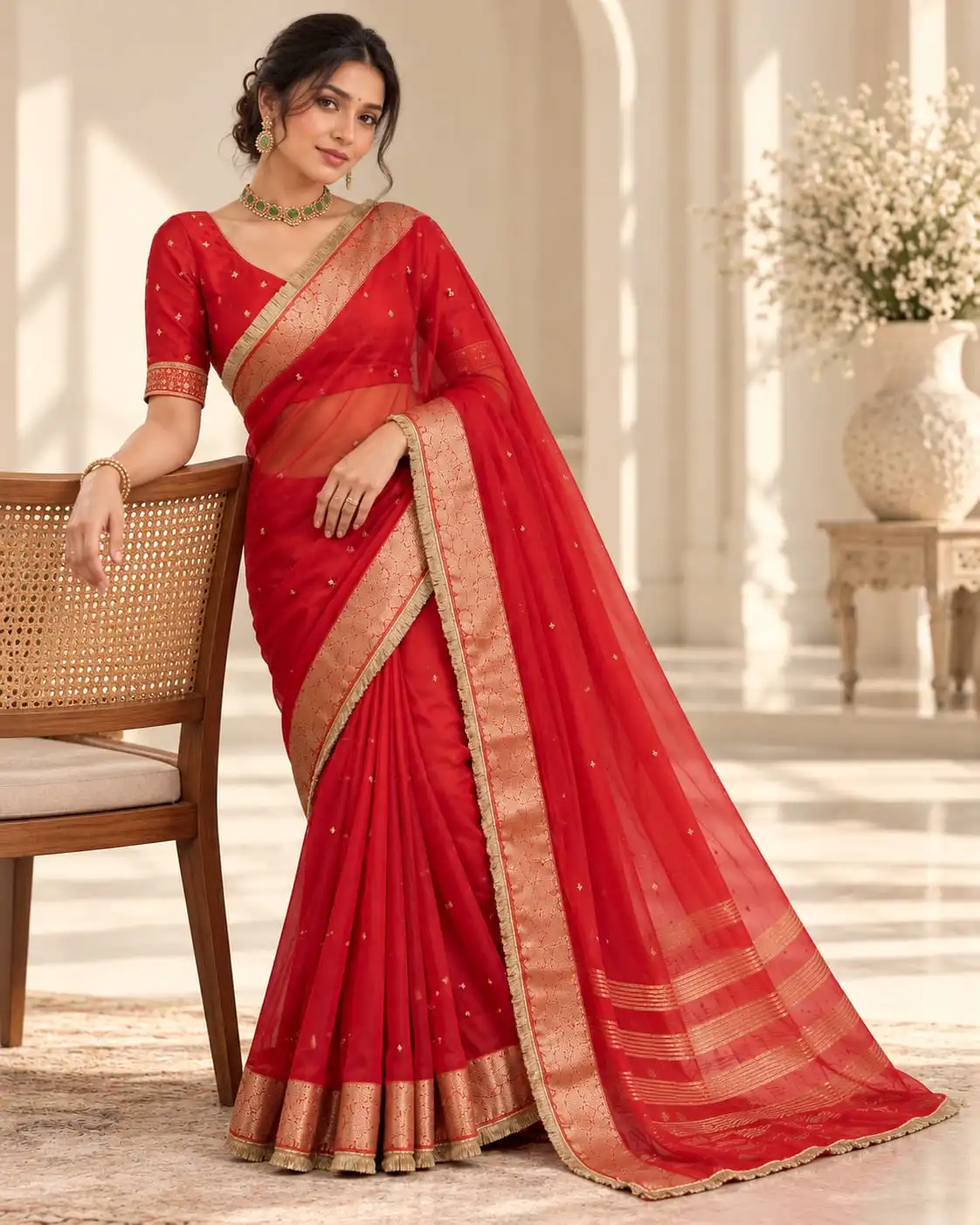 Red Soft Organza Ghunghroo Viral Designer Saree