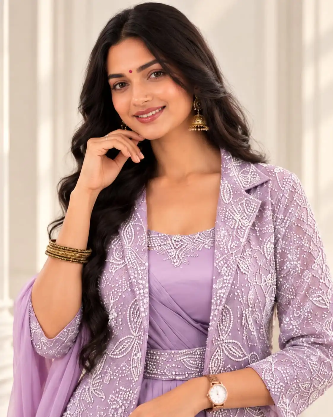 Lavender Ready to Wear Saree with Jacket | Party Wear Saree - View 2