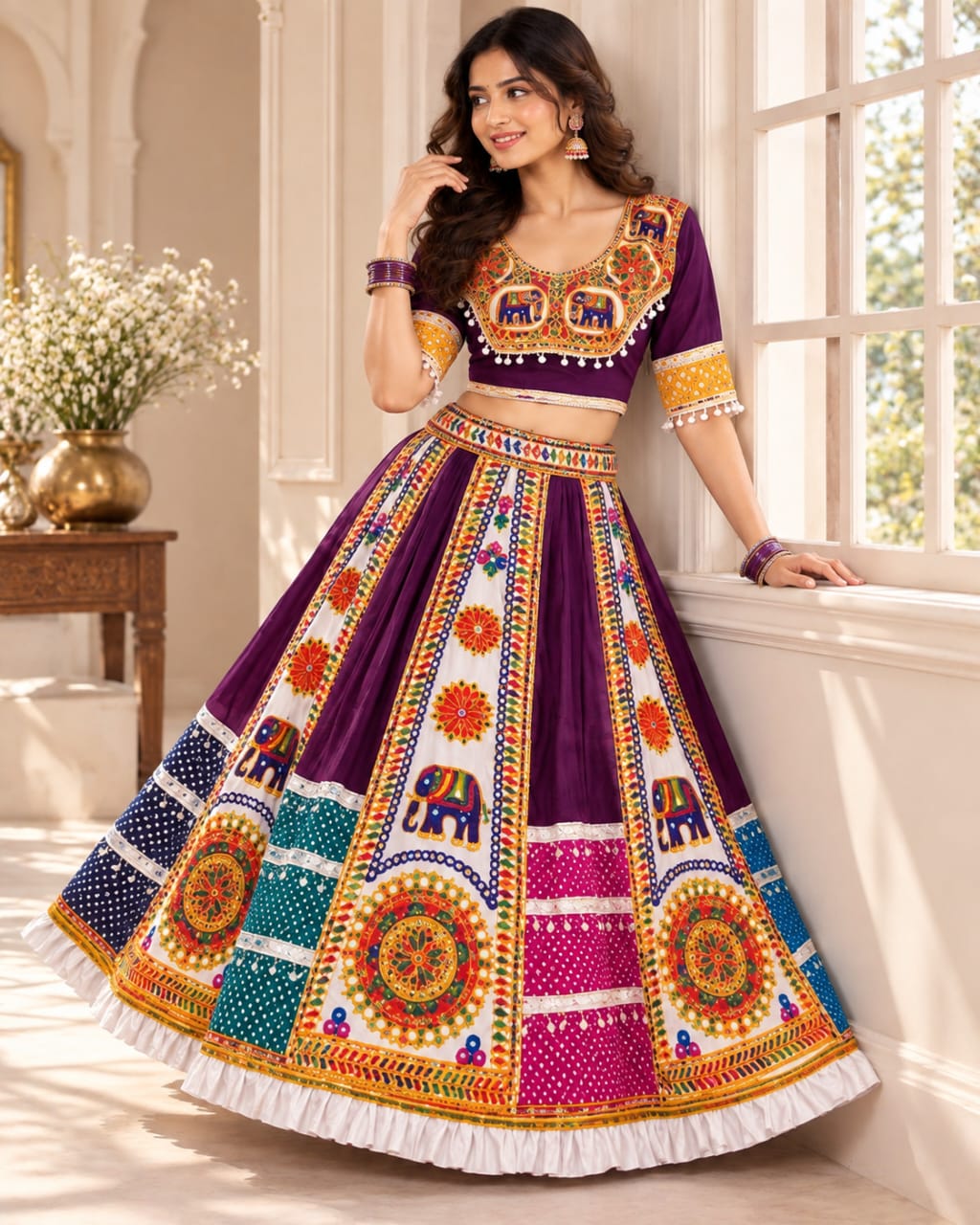 Traditional Purple Multi-Patch Navratri Chaniya Choli Set