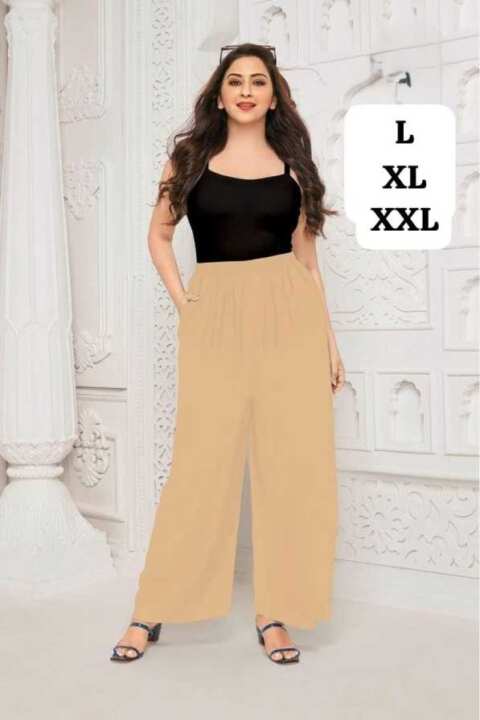 Rayon Palazzo Pants – Soft Beige