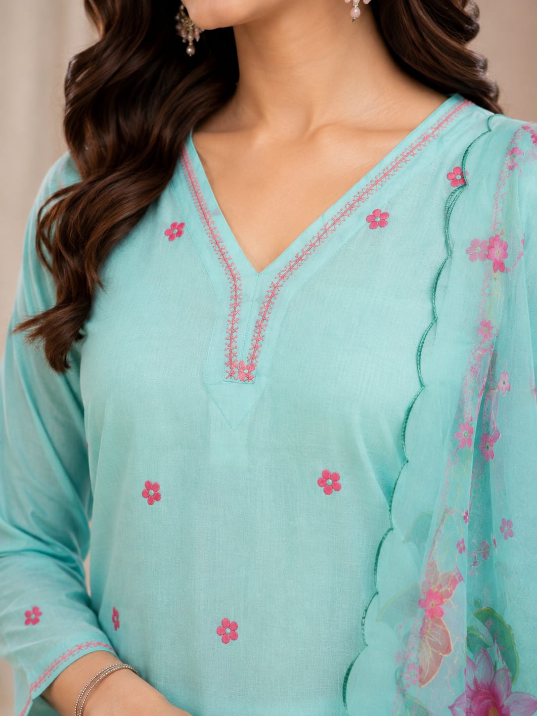 3-Piece Soft Silk Kurti, Pant & Dupatta Set - View 2