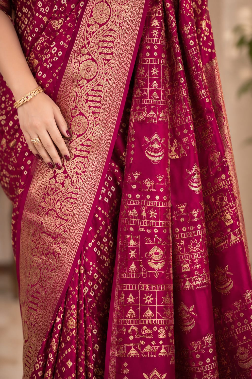 Georgette Fuchsia Pink Saree With Digital Print. - View 2