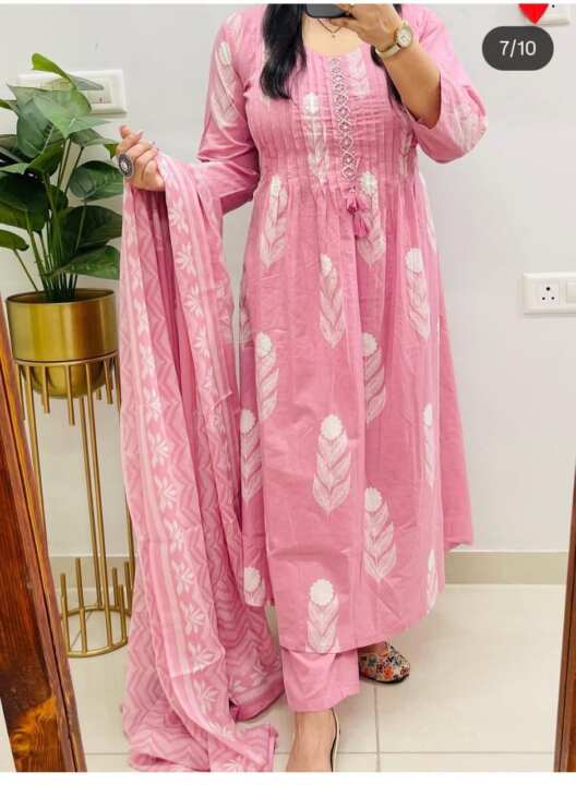 New anarkali kurta set with Cotton Pant & Malmal Dupatta