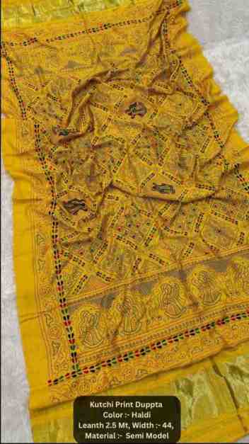 Kutchi Print Dupatta – Haldi Yellow