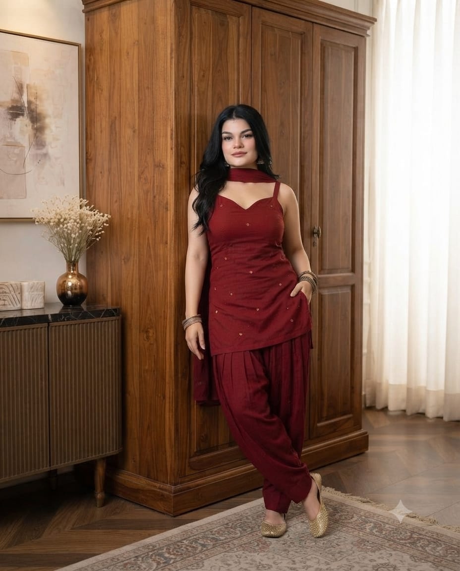 Maroon Pure Cotton Original Farshi Salwar Suit Set