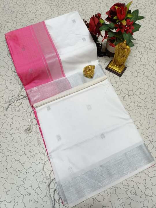 Maheswari Soft  Silk Saree (white)