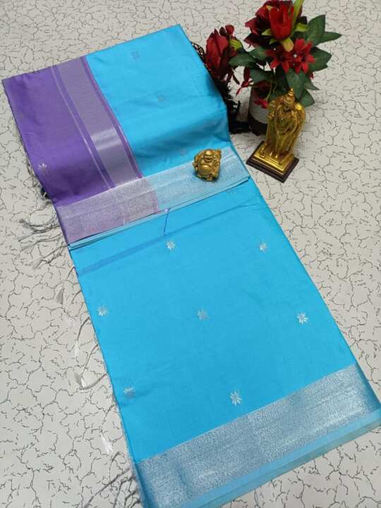 Maheswari Soft  Silk Saree (sky blue) - View 2