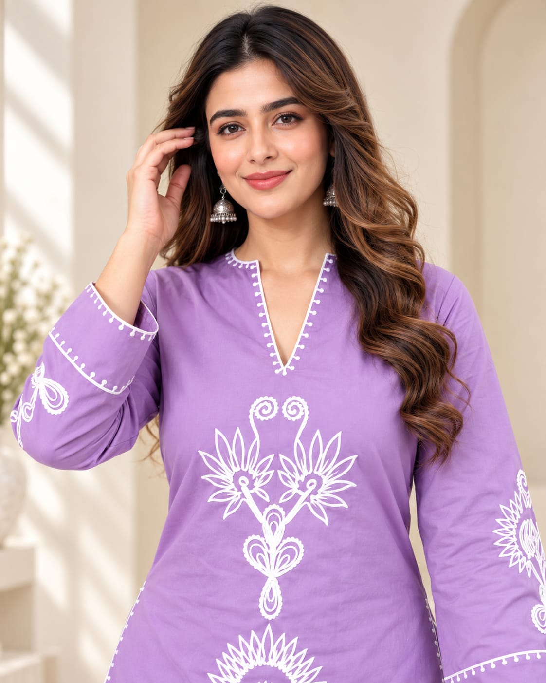 Lavender Pure Cotton Farshi Salwar Set - View 3
