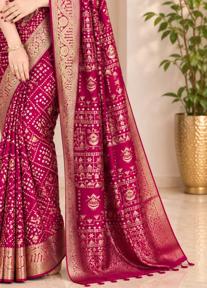 Georgette Fuchsia Pink Saree With Digital Print. - View 4