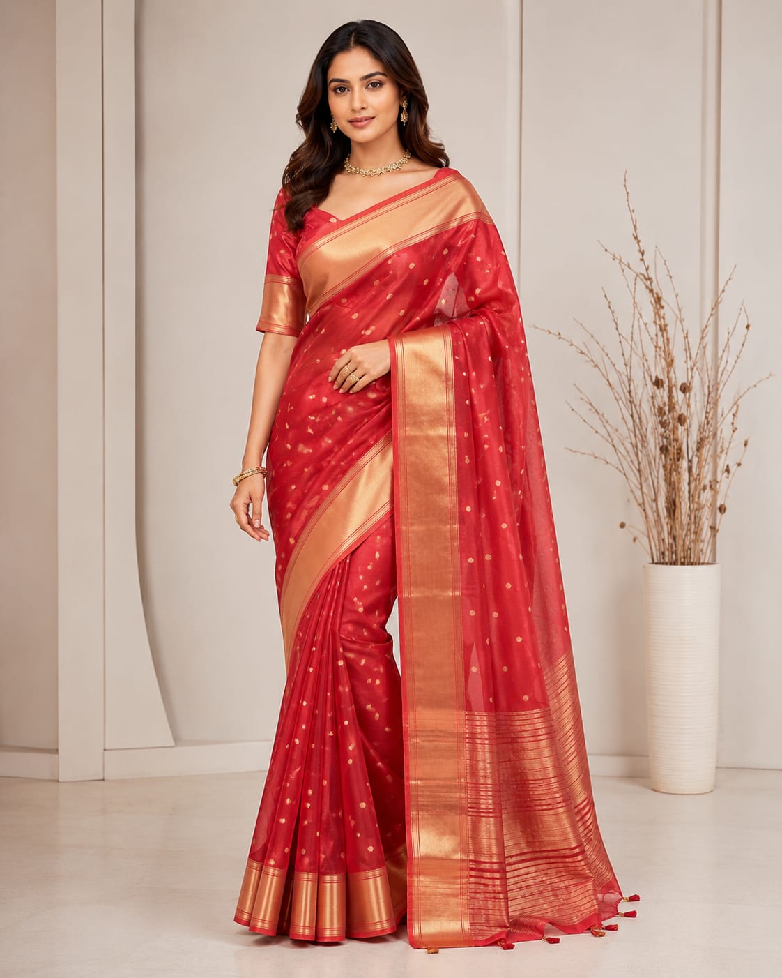 Banarasi Organza Silk Saree with Blouse.