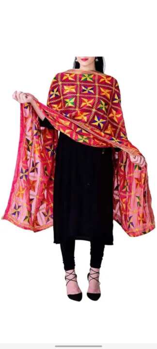 Phulkari Embroidered Dupatta – Chiffon with Lace Border - View 2