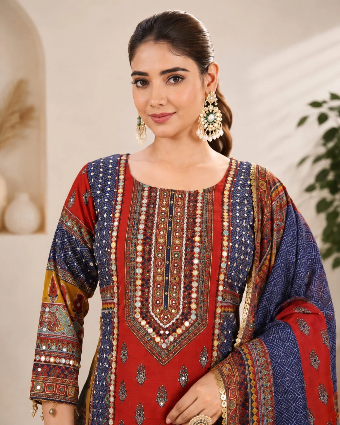 Multicolor Muslin Kurti Set with Dupatta [Pakistani Suit]