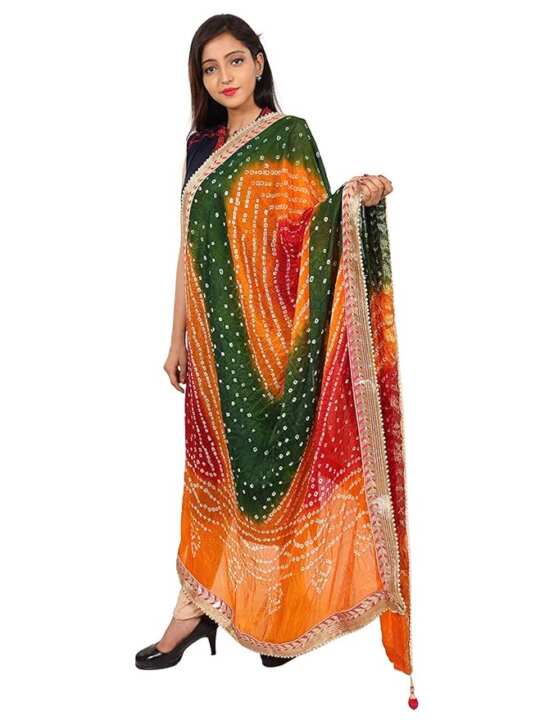 Bandhani Gota Patti Art Silk Dupatta with Latkans