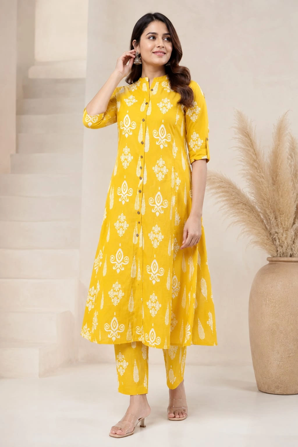 Two Piece Printed Cotton Co-Ord Sets Yellow