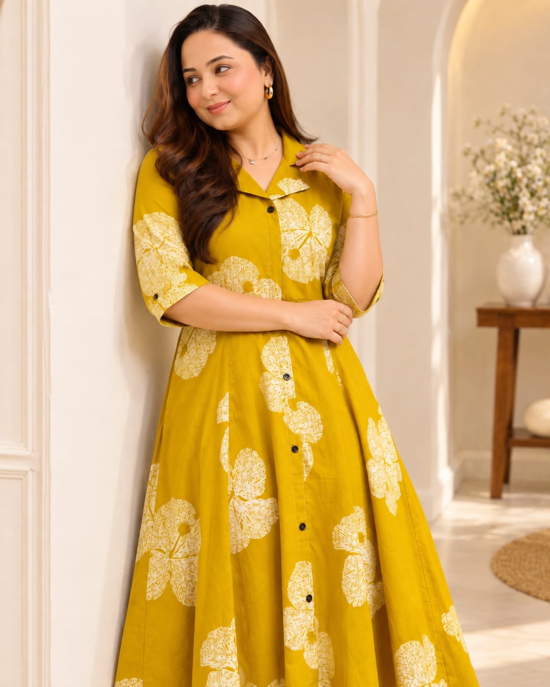 Mustard Yellow Cotton Midi - View 3