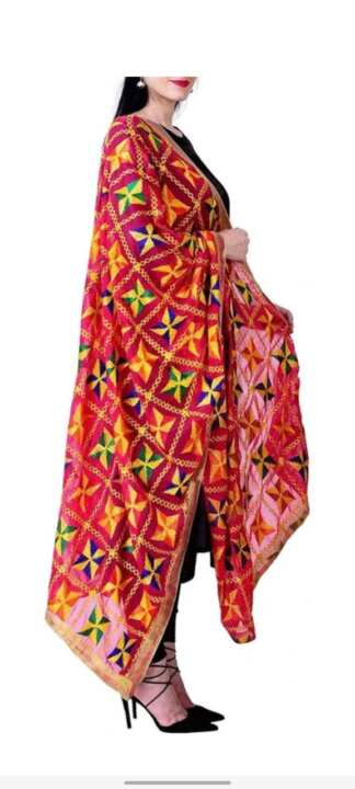 Phulkari Embroidered Dupatta – Chiffon with Lace Border - View 4